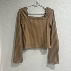 Madewell NWT Brown Ribbed Long Flare Sleeve Top